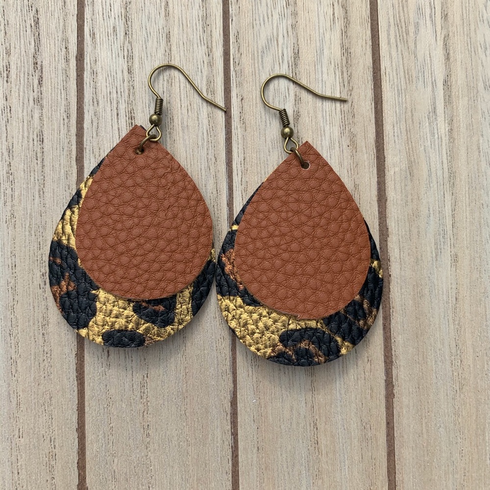 New! | Handmade Faux Leather Earrings Double
